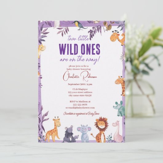 Twins Safari Baby shower Two Little Wild Ones Kaart (Staand voorkant)