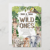 Twins Safari boy 1e verjaardag, Oerwoud Wild One Kaart (Voorkant)