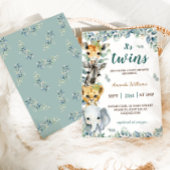 Twins Safari Dieren Boho Baby shower Kaart