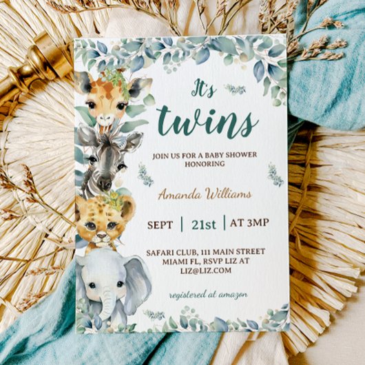 Twins Safari Dieren Boho Baby shower Kaart