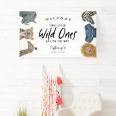 Twins Safari Dieren Thema Baby shower Welkom Spandoek (Insitu)
