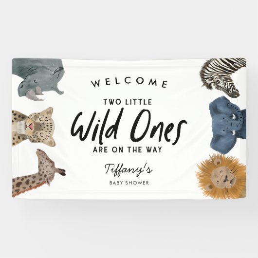 Twins Safari Dieren Thema Baby shower Welkom Spandoek (Horizontaal)