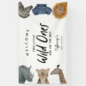 Twins Safari Dieren Thema Baby shower Welkom Spandoek (Verticaal)