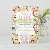 Twins Safari Verjaardag, Oerwoud WILD Ones Dieren Kaart (Staand voorkant)