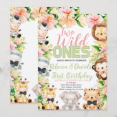 Twins Safari Verjaardag, Oerwoud WILD Ones Dieren Kaart (Voorkant / Achterkant)