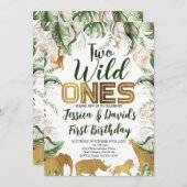 Twins Safari Verjaardag, Oerwoud WILD Ones Dieren Kaart (Voorkant / Achterkant)