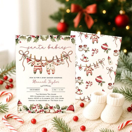 Twins Santa Baby Christmas Baby Shower Kaart