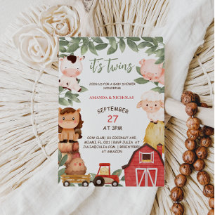 Twins Schattige Boerderijdieren Waterverf Baby sho Kaart