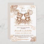 Twins Schattige Boho Beer Baby shower Kaart (Voorkant / Achterkant)