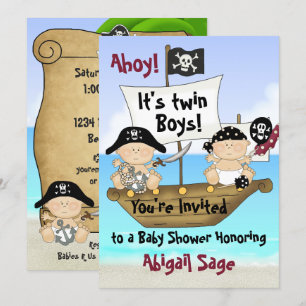 Twins Schattige Little Buccaneer Baby shower Pirat Kaart
