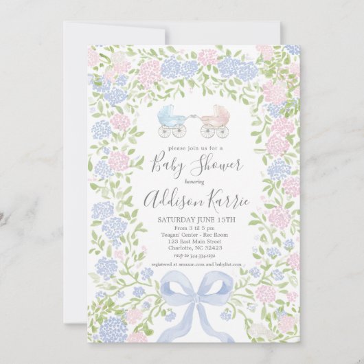 Twins shower, baby carriage shower invitation kaart (Voorkant)
