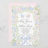 Twins shower, baby carriage shower invitation kaart (Voorkant / Achterkant)