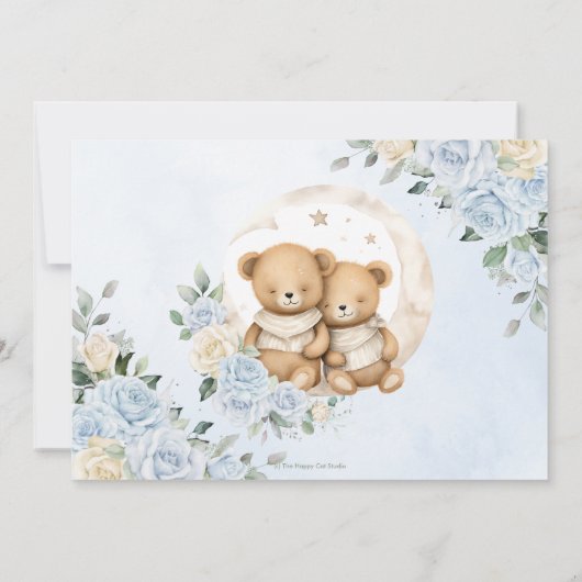 Twins Slapen Beren Moon Blue Floral Baby shower Save The Date (Achterkant)