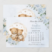 Twins Slapen Beren Moon Blue Floral Baby shower Save The Date (Voorkant / Achterkant)