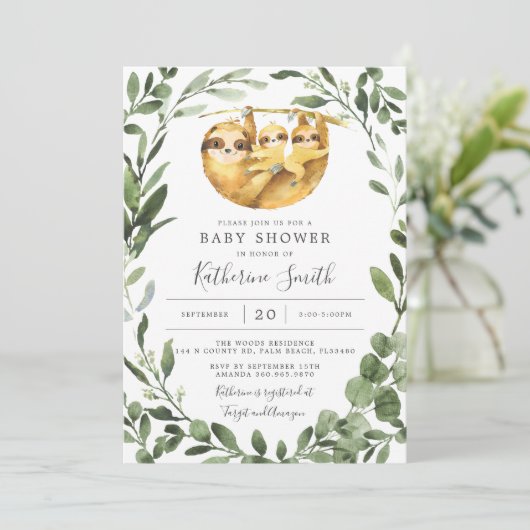 Twins Sloth Baby shower Invitation Kaart (Staand voorkant)