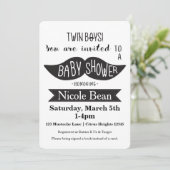 TWINS Snor Baby shower Zwart Wit Uitnodigingen (Staand voorkant)