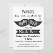 TWINS Snor Baby shower Zwart Wit Uitnodigingen (Voorkant)