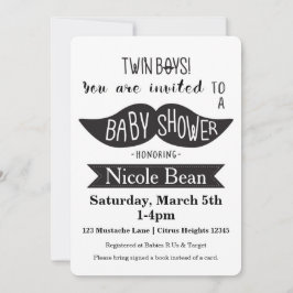 TWINS Snor Baby shower Zwart Wit Uitnodigingen