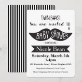 TWINS Snorhaar Baby Shower Zwart Witte Uitnodiging (Voorkant / Achterkant)