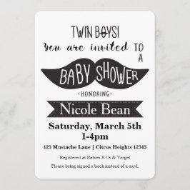 TWINS Snorhaar Baby Shower Zwart Witte Uitnodiging