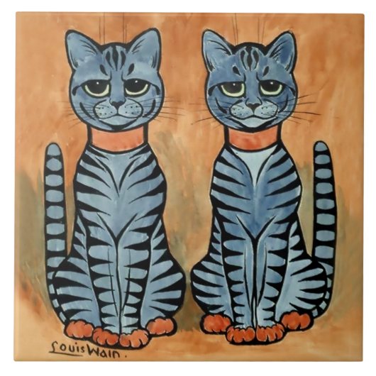 “Twins” Striped Cats by Louis Wain Tegeltje (Voorkant)
