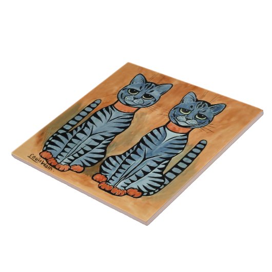 “Twins” Striped Cats by Louis Wain Tegeltje (Zijkant)