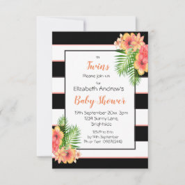 Twins Striped Floral Baby shower Invitation Kaart
