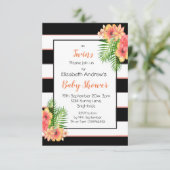 Twins Striped Floral Baby shower Invitation Kaart (Staand voorkant)