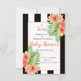 Twins Striped Floral Baby shower Invitation Kaart