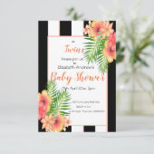 Twins Striped Floral Baby shower Invitation Kaart (Staand voorkant)