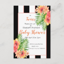 Twins Striped Floral Baby shower Invitation Kaart