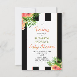 Twins Striped Tropical Coral Baby shower Kaart