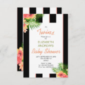Twins Striped Tropical Coral Baby shower Kaart (Voorkant / Achterkant)