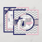 Twins Stropdas Tutu Chevron Baby shower Kaart (Voorkant / Achterkant)