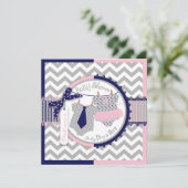 Twins Stropdas Tutu Chevron Baby shower Kaart (Staand voorkant)