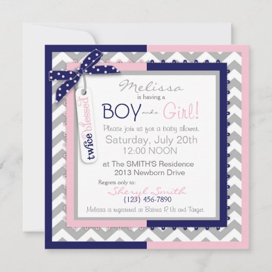 Twins Stropdas Tutu Chevron Baby shower Kaart (Achterkant)