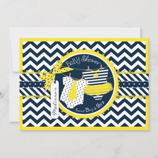 Twins Stropdas Tutu Chevron Baby shower Kaart (Voorkant)