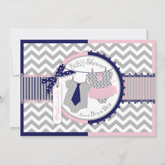 Twins Stropdas Tutu Chevron Baby shower Kaart (Voorkant)