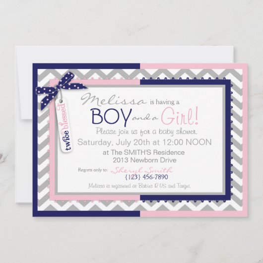 Twins Stropdas Tutu Chevron Baby shower Kaart (Achterkant)