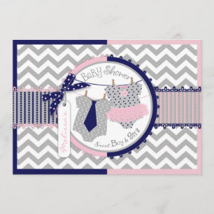 Twins Stropdas Tutu Chevron Baby shower Kaart