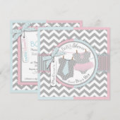 Twins Stropdas Tutu Chevron Baby shower Kaart (Voorkant / Achterkant)