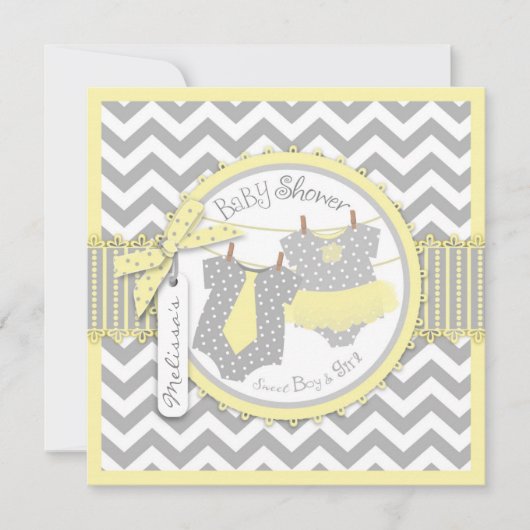 Twins Stropdas Tutu Chevron Baby shower Kaart (Voorkant)