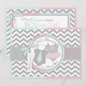 Twins Stropdas Tutu Chevron Baby shower Kaart (Voorkant / Achterkant)