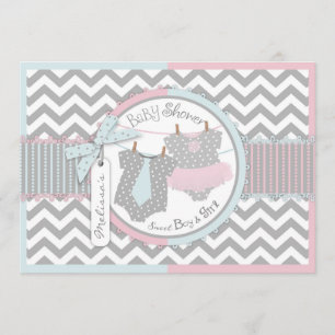 Twins Stropdas Tutu Chevron Baby shower Kaart