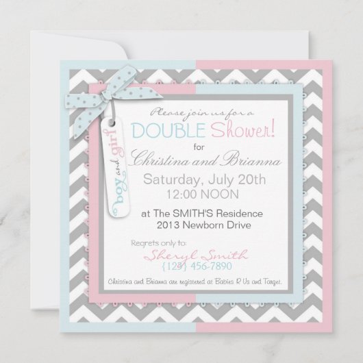 Twins Stropdas Tutu Chevron Baby shower Kaart (Achterkant)