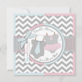 Twins Stropdas Tutu Chevron Baby shower Kaart (Voorkant)