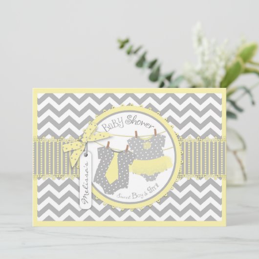Twins Stropdas Tutu Chevron Baby shower Kaart (Staand voorkant)