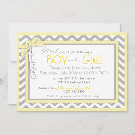 Twins Stropdas Tutu Chevron Baby shower Kaart (Achterkant)