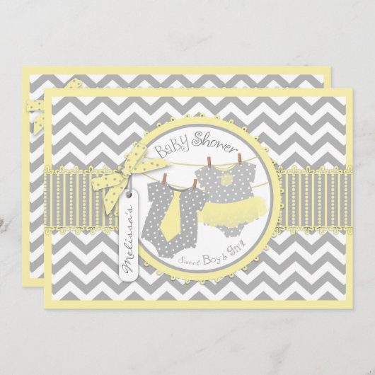 Twins Stropdas Tutu Chevron Baby shower Kaart (Voorkant / Achterkant)