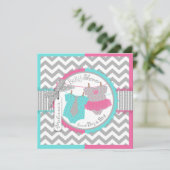 Twins Stropdas Tutu Chevron Baby shower Kaart (Staand voorkant)
